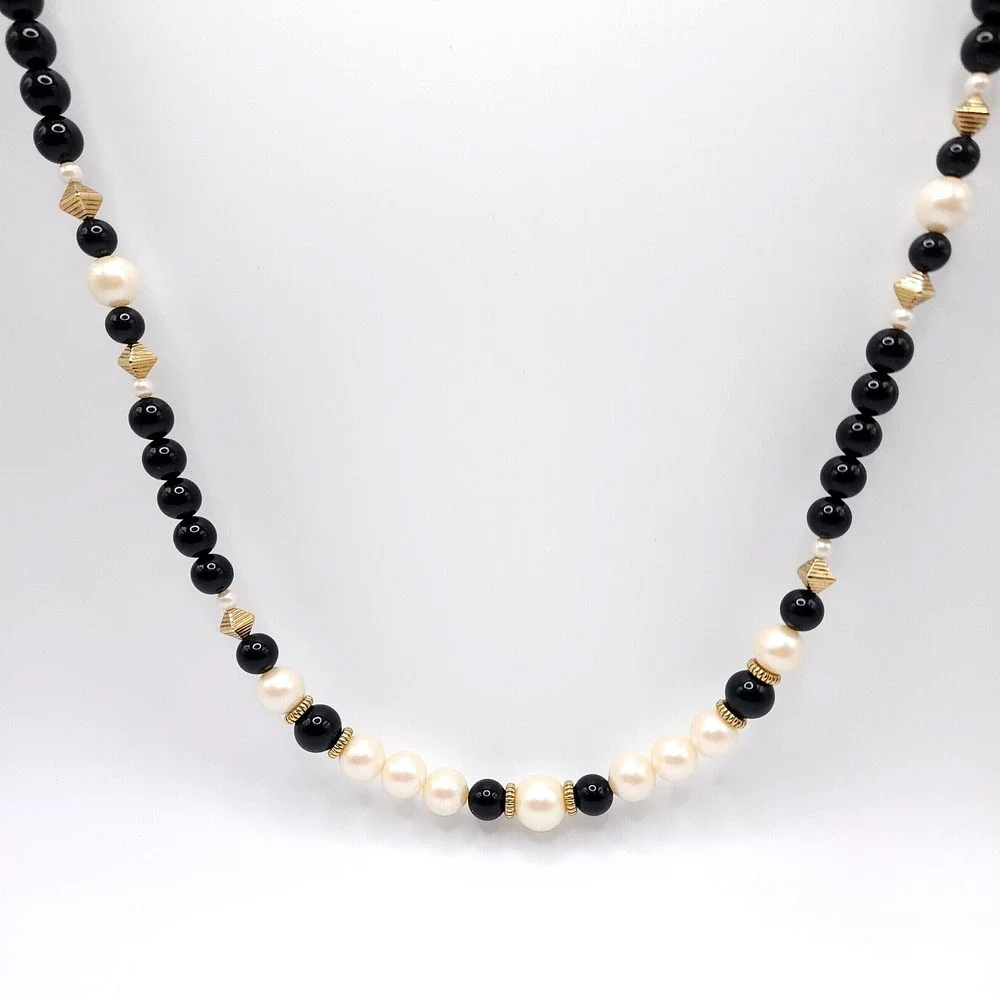 1928 Brand Beaded Necklace Women's Gold Tone Black Pearl‎ 18 in Elegant Jewelry
